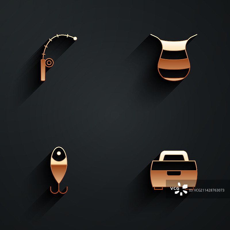 鱼竿渔网鱼饵箱子套装图片素材