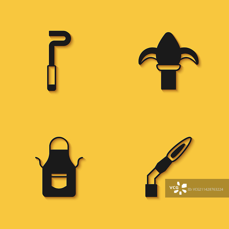 消防员用具：拨火棒、焊接喷枪、铁匠围裙图片素材