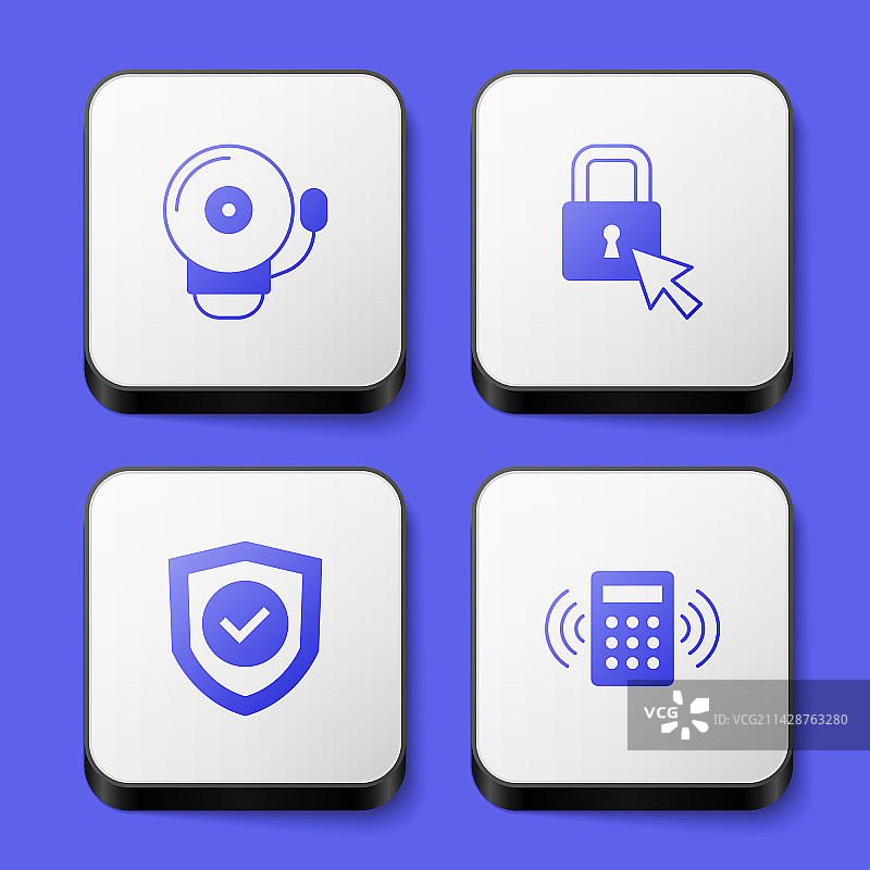 响铃闹钟与带勾选标记的锁盾合集图片素材