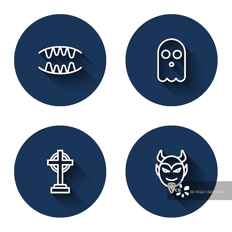 线条组合：吸血鬼牙齿、幽灵、墓碑图片素材