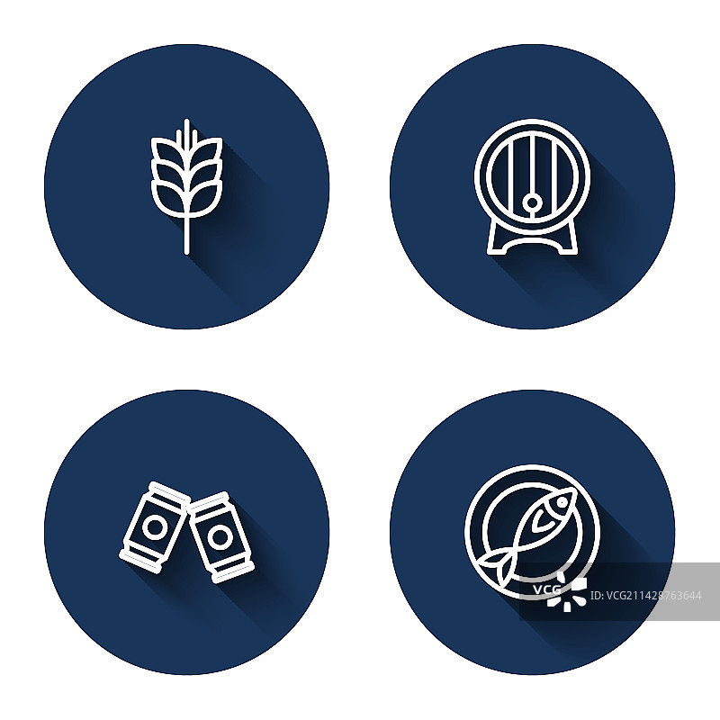 麦穗、木桶、啤酒罐线条图片素材