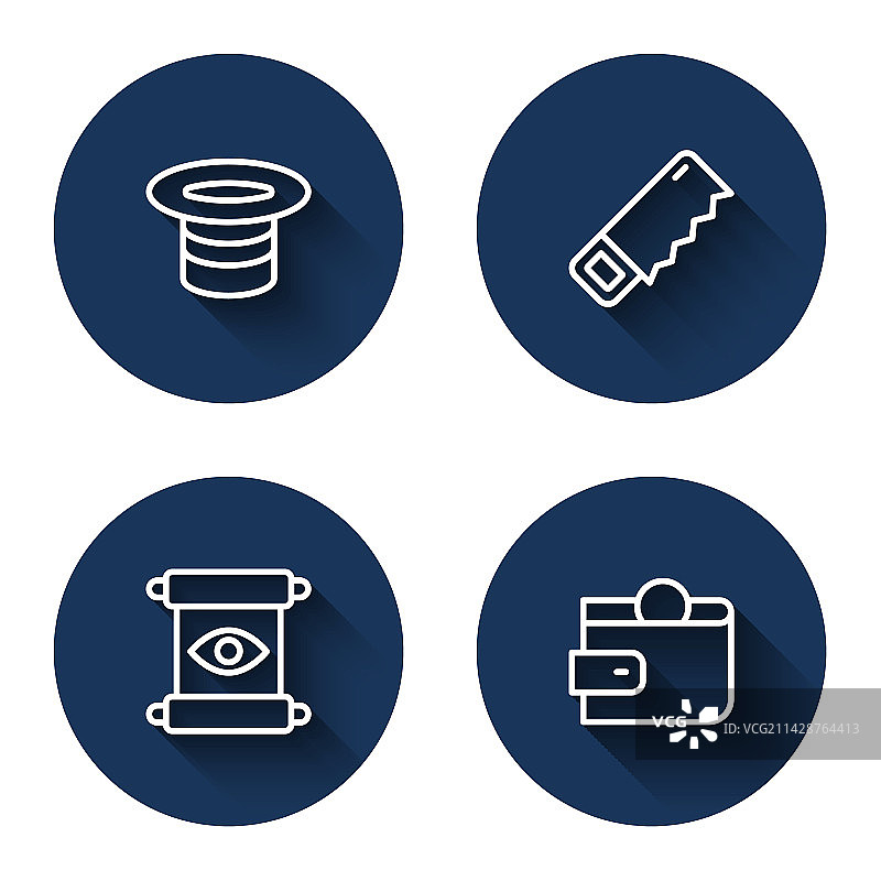 手锯卷轴钱包魔法帽线条组合图片素材