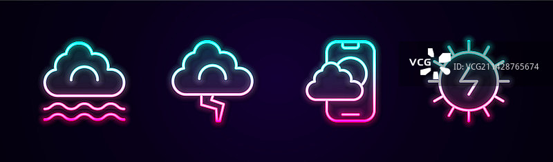 雾和云闪电天气矢量组合图片素材