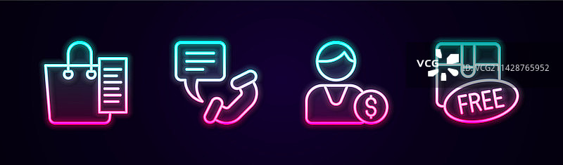 购物清单、电话及24小时支持线条设计图片素材