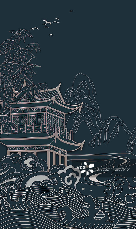 国风线条山水背景图案图片素材