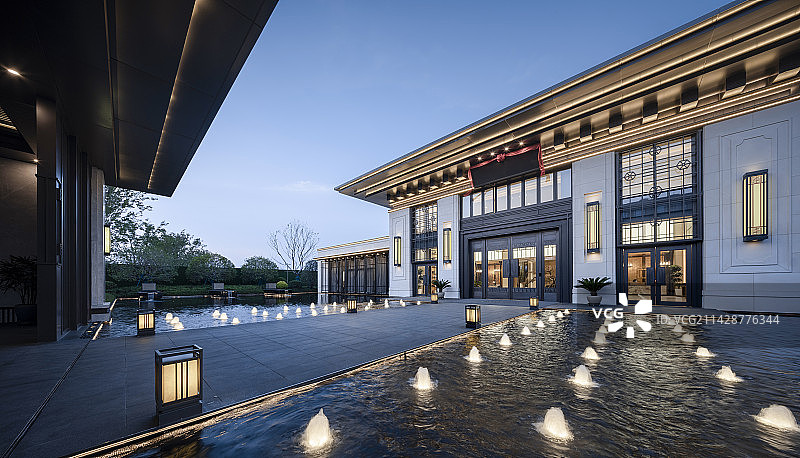 中式现代建筑花园图片素材