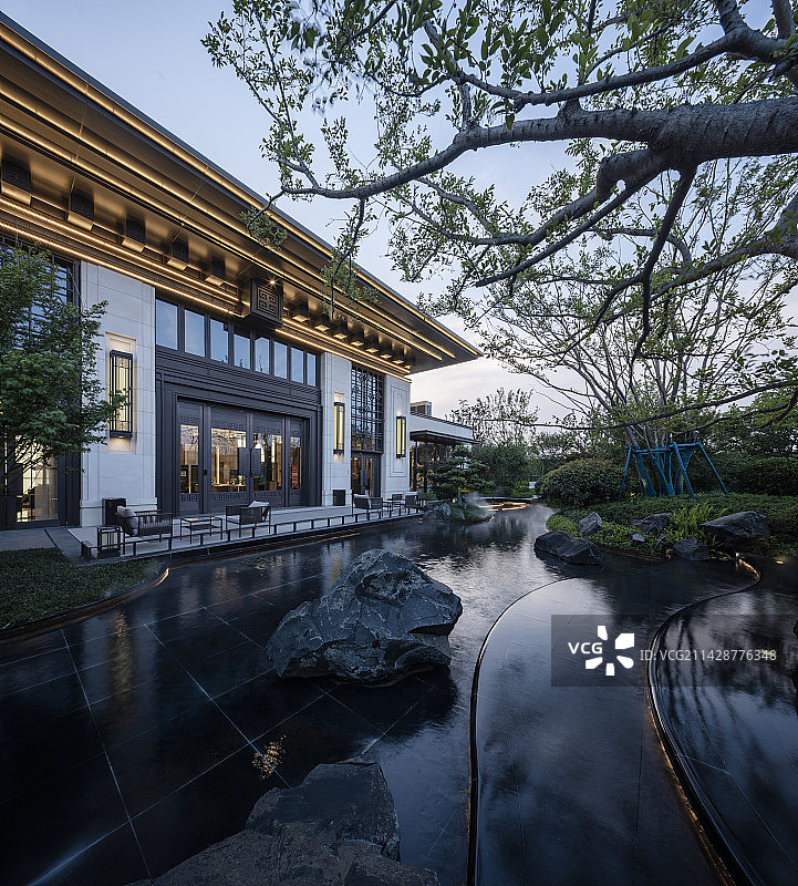 中式现代建筑花园图片素材