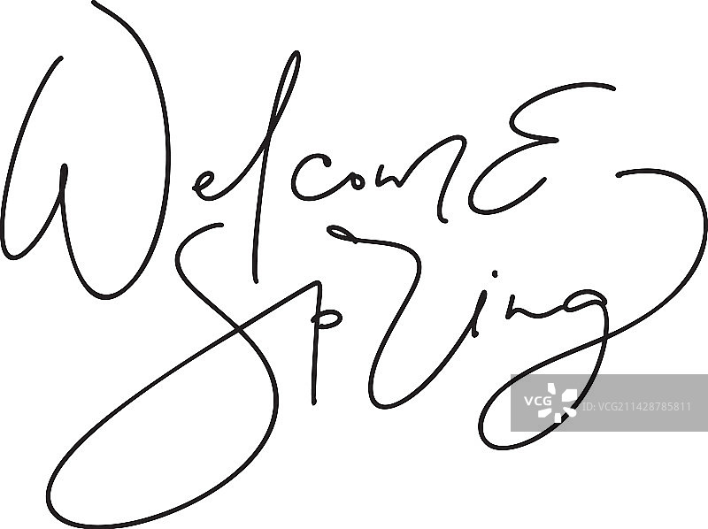 手绘绿色文字欢迎春天图片素材