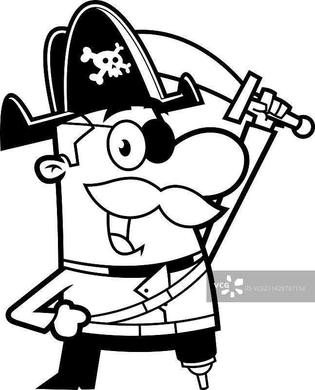 描边海盗卡通角色持剑。图片素材