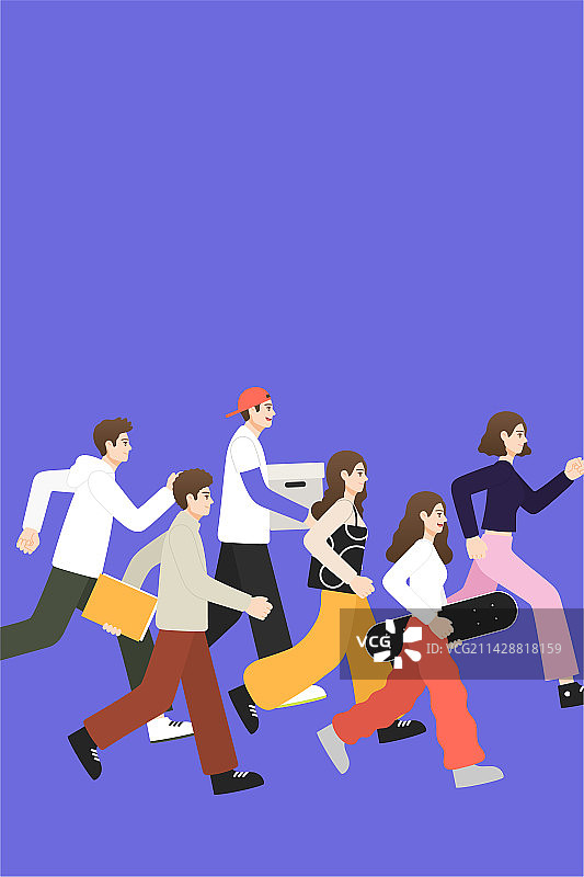 向前进着的年轻人插画竖版图片素材