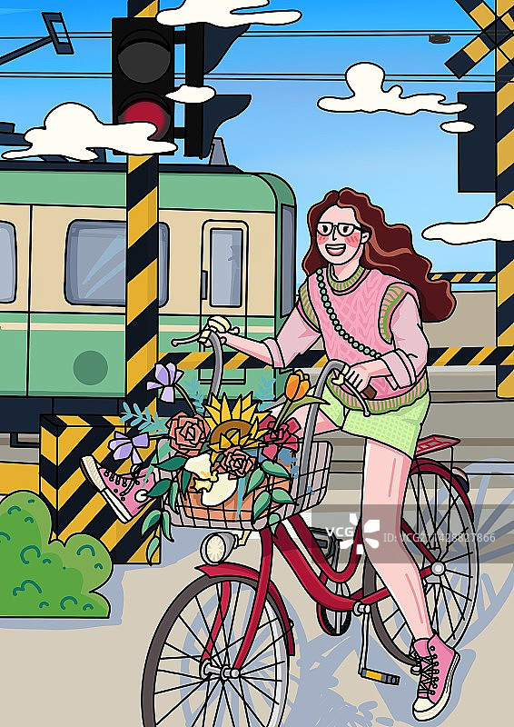 春日骑车图片素材