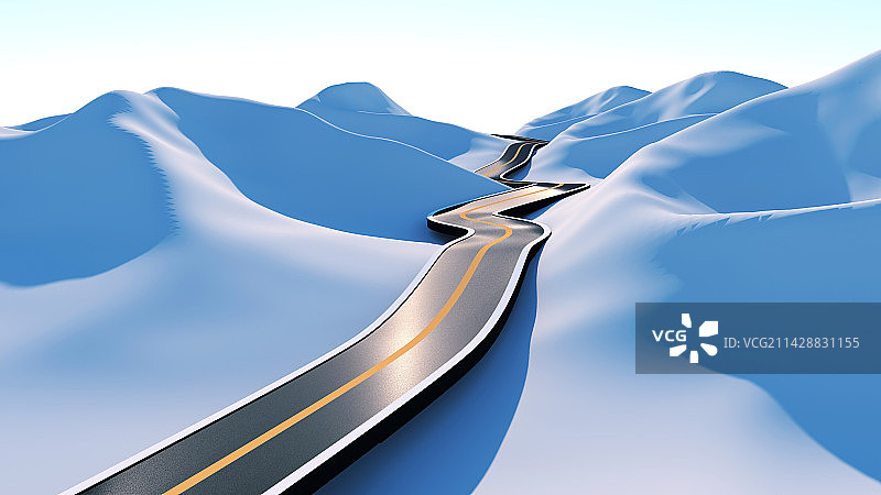 3D在晴朗的天空中行走在沙漠上的公路图片素材