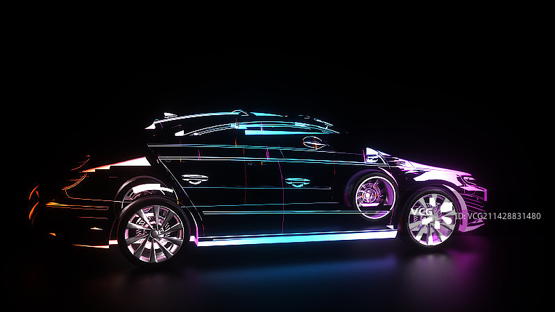 3D黑色背景下的汽车特写镜头图片素材