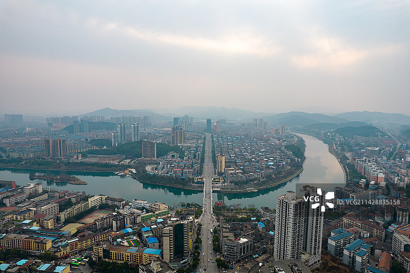 中国湖南省怀化市城市航拍图片素材