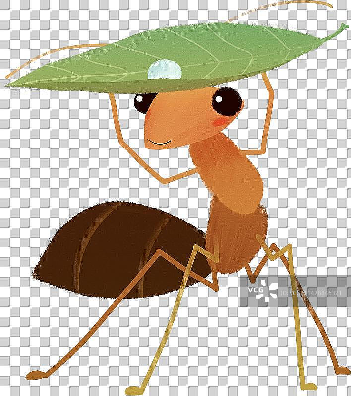 举着一片有一滴露珠树叶的蚂蚁动物元素图片素材