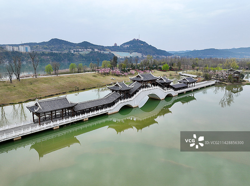 四川省南充市南部县满福坝滨江生态湿地公园航拍图片素材