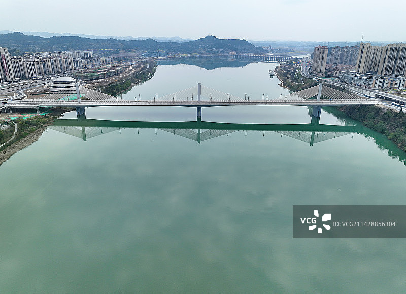 四川省南充市南部县满福坝滨江生态湿地公园航拍图片素材