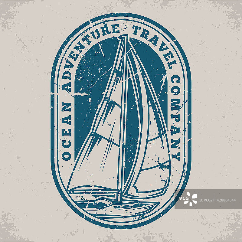 游艇旅游复古单色贴纸图片素材