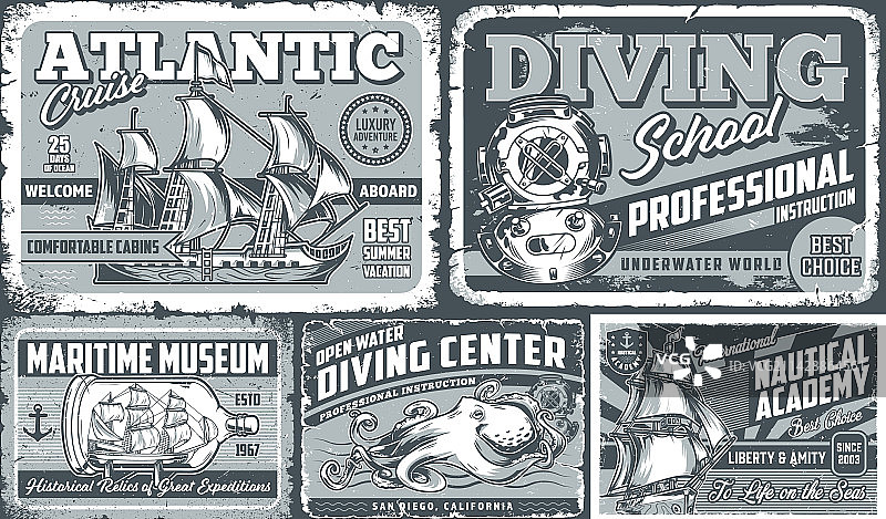 海洋度假宣传单单色套装图片素材