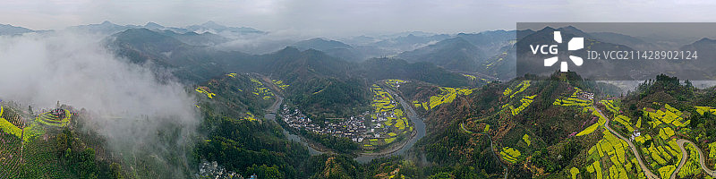 安徽歙县石潭下汰观景台全景接片，大疆无人机航拍全景接片。图片素材