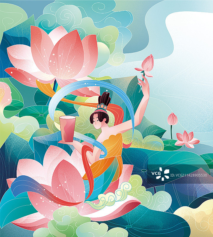 敦煌飞天女荷花图片素材