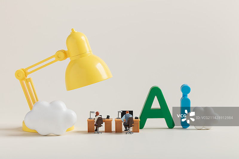 微缩创意字母ai下办公的人图片素材