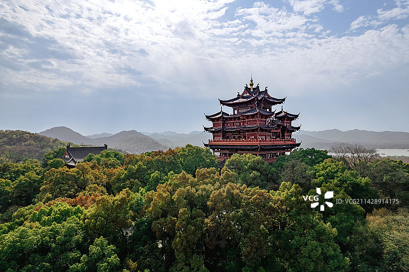 航拍视角下的杭州城隍阁图片素材