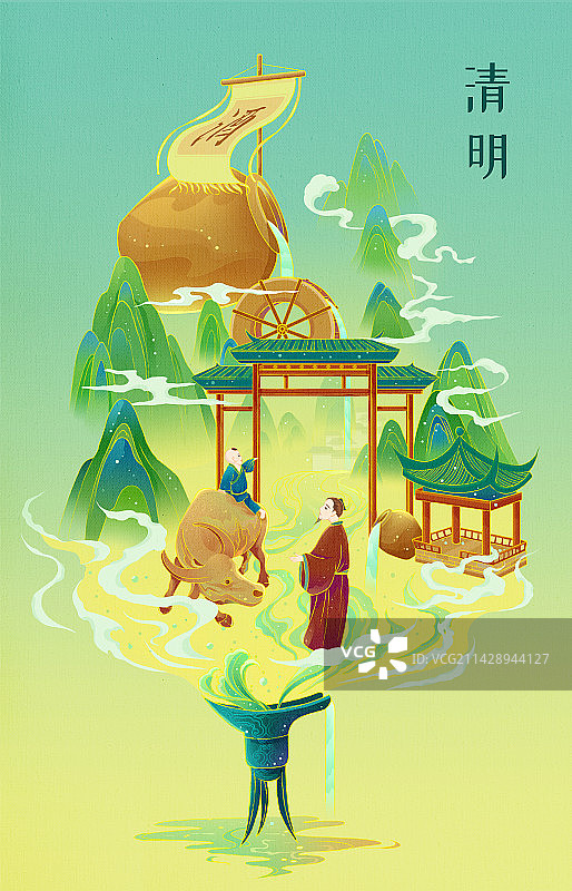 清明节牧童放牛遥指杏花村图片素材