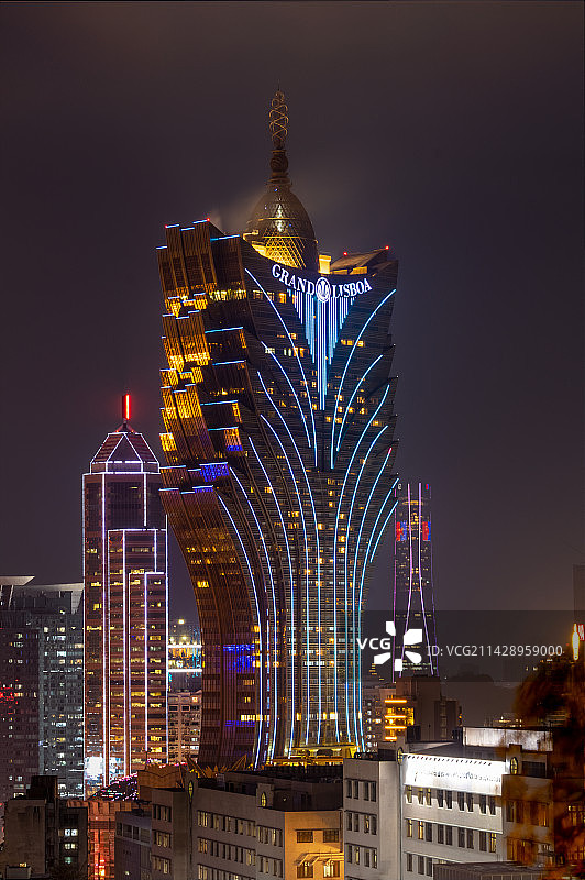 夜幕下的澳门新葡京图片素材