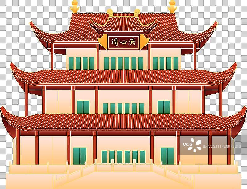 国风长沙城市地标建筑插画图片素材