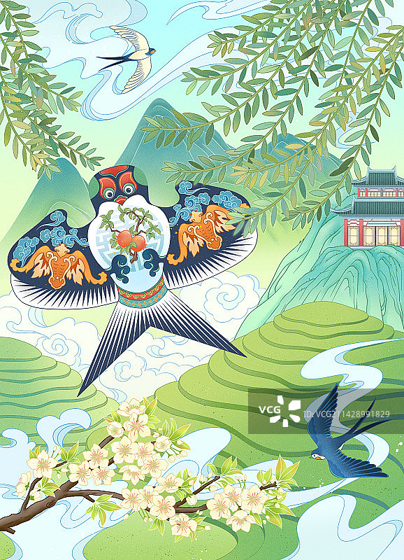 谷雨国潮插画图片素材