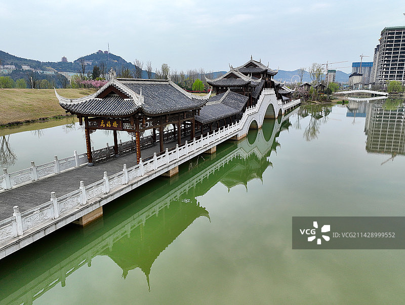 四川省南充市南部县满福坝滨江生态湿地公园航拍图片素材