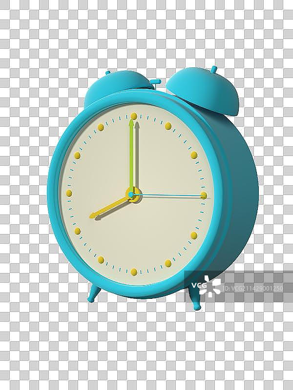 复古蓝白色桌面闹钟磨砂质感-3D渲染图片素材