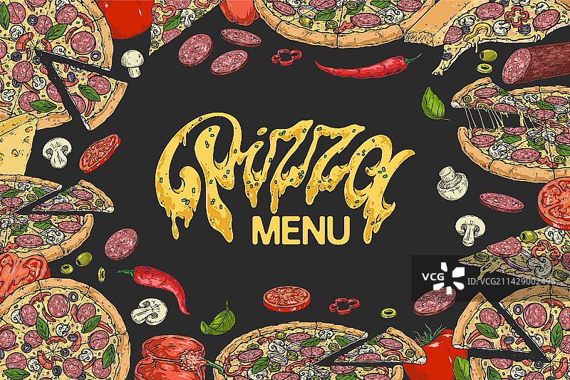 复古彩色披萨菜单宣传单图片素材