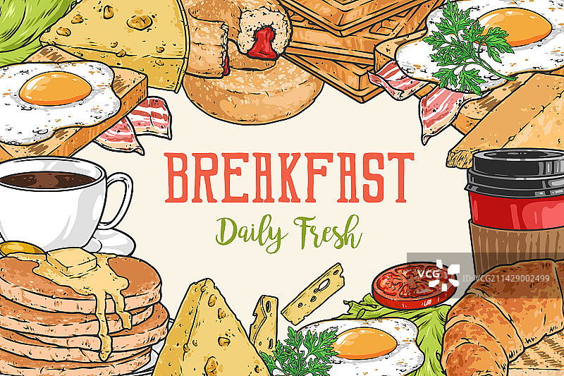 美味早餐复古彩色海报图片素材