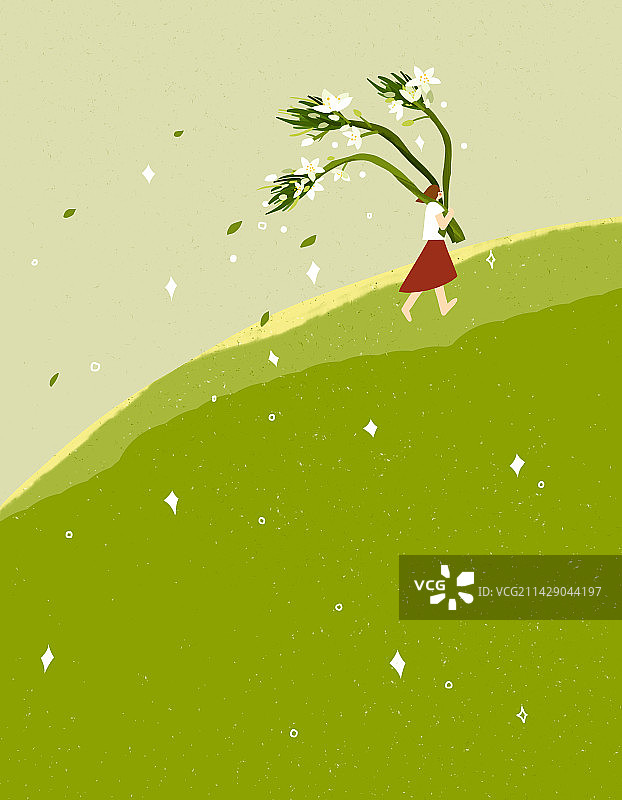 春天女孩捧着一束花图片素材