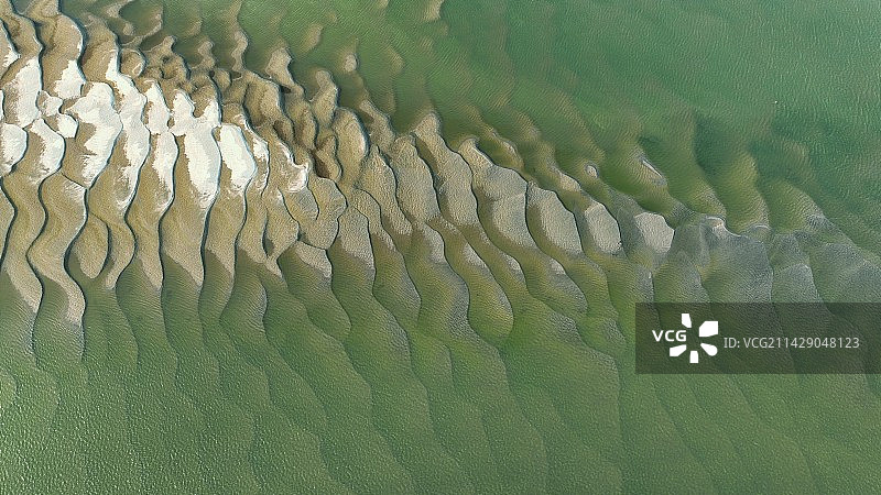 江水中露出的鱼鳞状沙滩图片素材