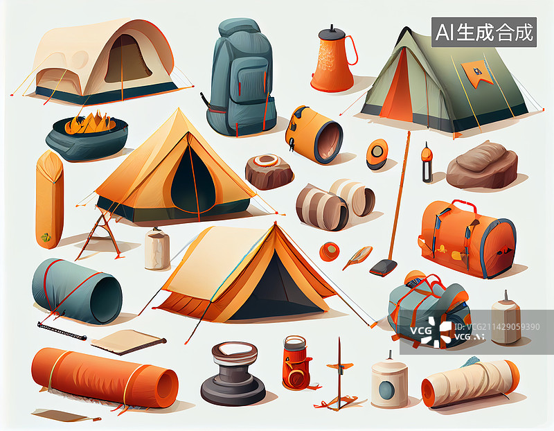 【AI数字艺术】露营插画元素图片素材