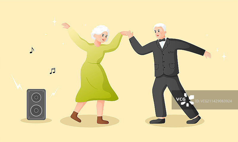 老年人跳广场舞手绘插画图片素材