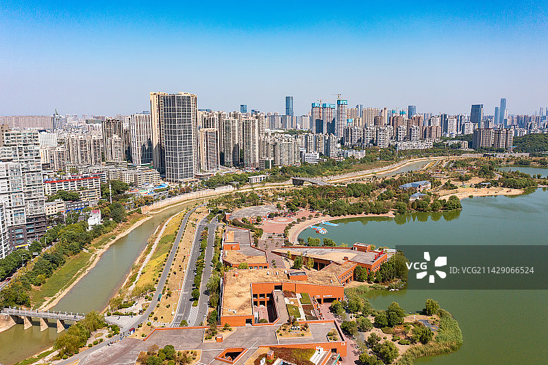 航拍湖南长沙西湖公园城市风光图片素材