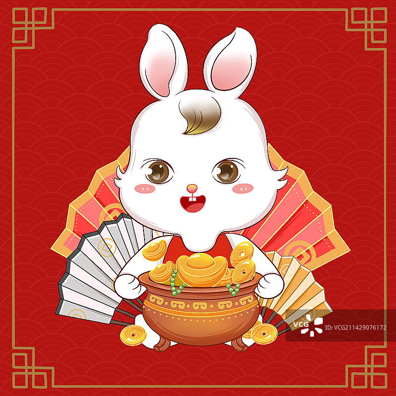 卡通国潮风兔年发财兔子图片素材