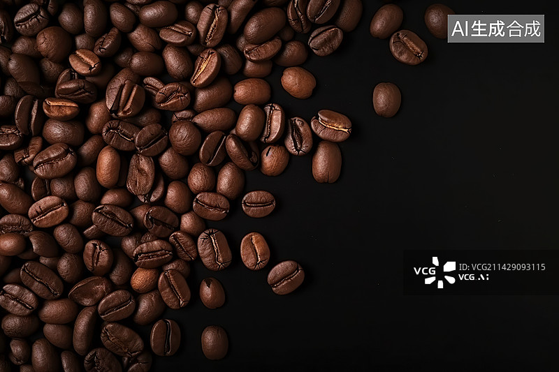 【AI数字艺术】木桌上烤咖啡豆的高角度视图图片素材
