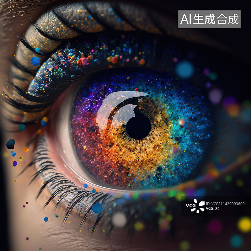 【AI数字艺术】彩色背景下的女性眼球特写镜头图片素材