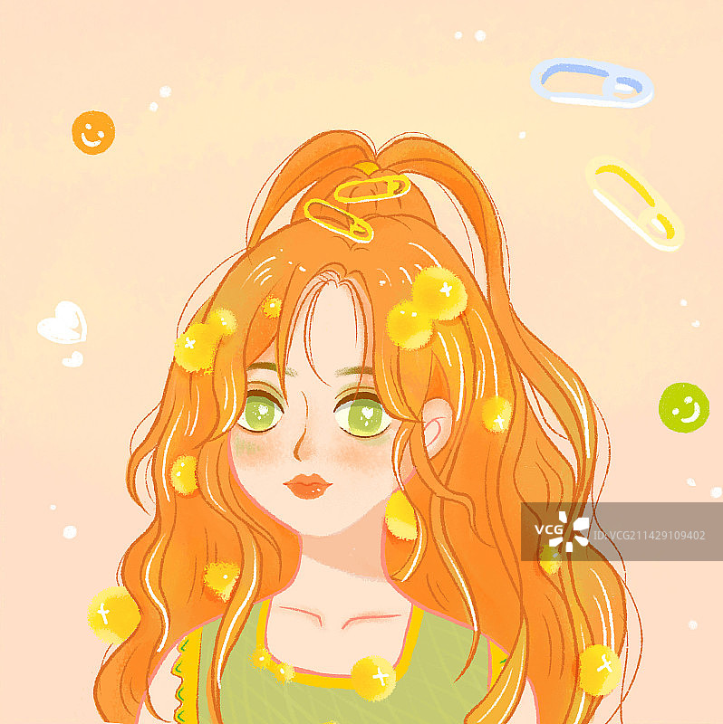 可爱女孩少女心头像手绘插画甜美鸭风Q版图片素材