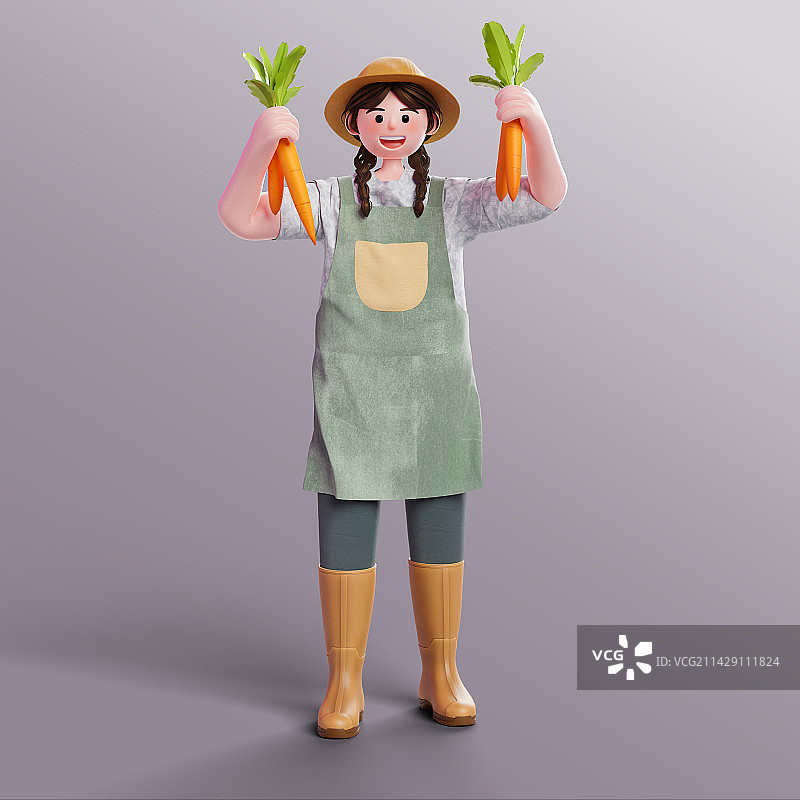 3D渲染卡通女性农人形象插画图片素材