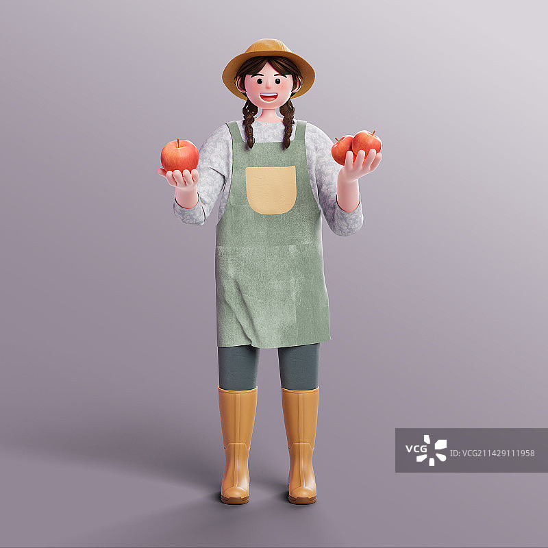 3D渲染卡通女性农人形象插画图片素材