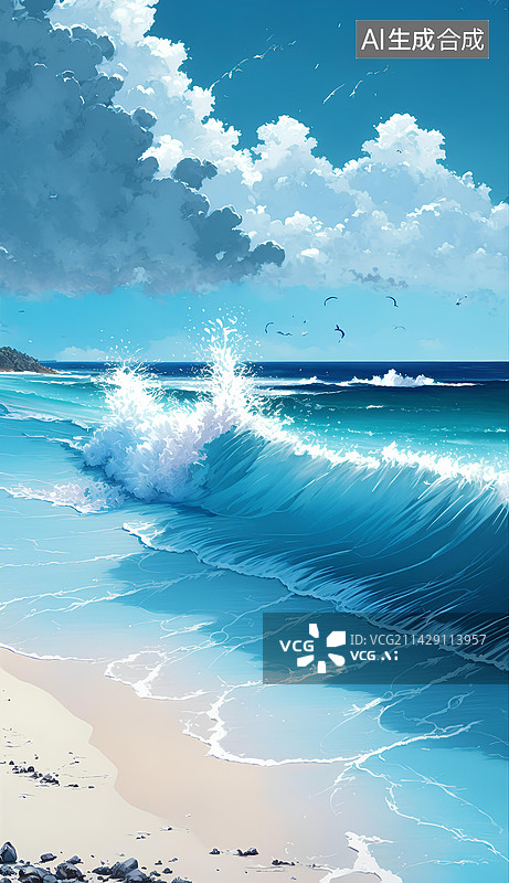 【AI数字艺术】大海插画图片素材