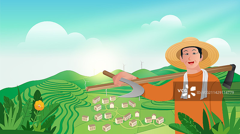 乡村振兴加速新农村科学科技新能源绿色发展插画图片素材