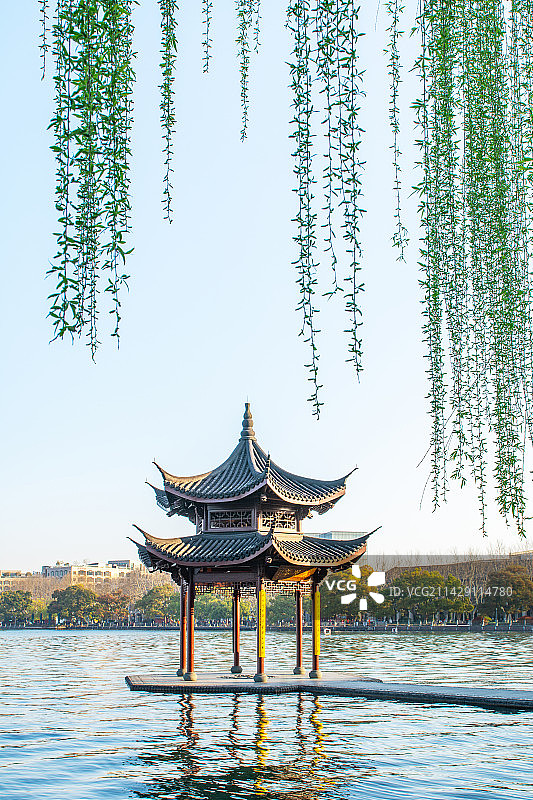 集贤亭 杭州西湖风光 杭州地标景点 标志性建筑 西湖春天图片素材