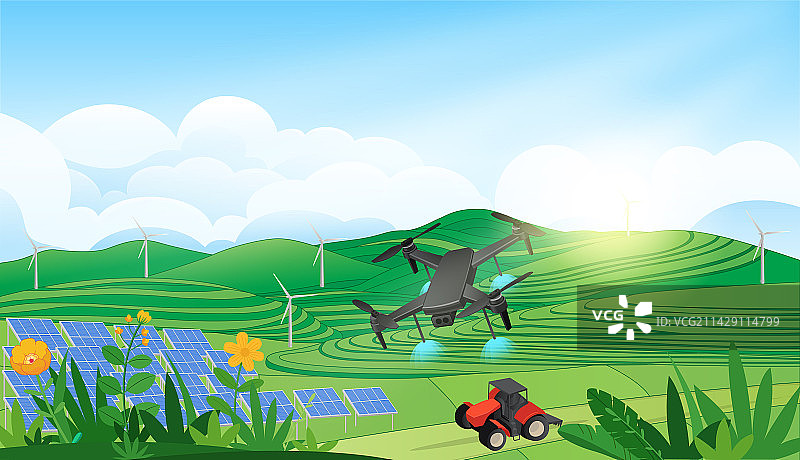 乡村振兴加速新农村科学科技新能源绿色发展插画图片素材